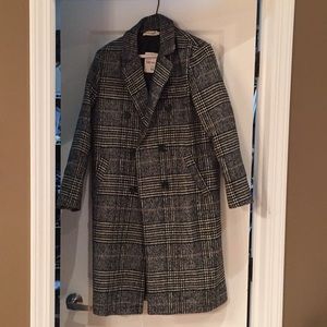 Grey plaid coat.
